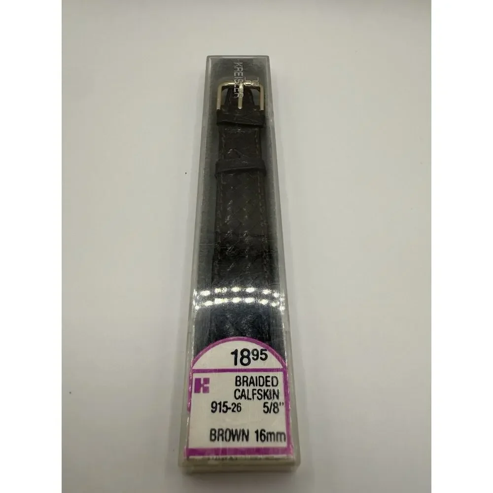 16mm KREISLER Braided Calfskin Brown NOS Vintage Watch Band & Gold-Tone Buckle
